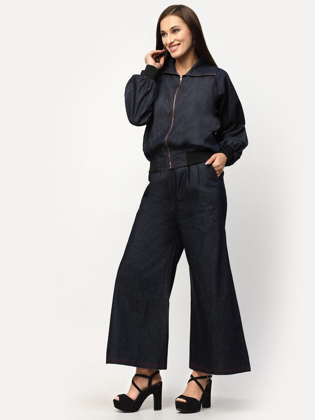 Blue Denim Blouse Sleeve Co-Ord Set