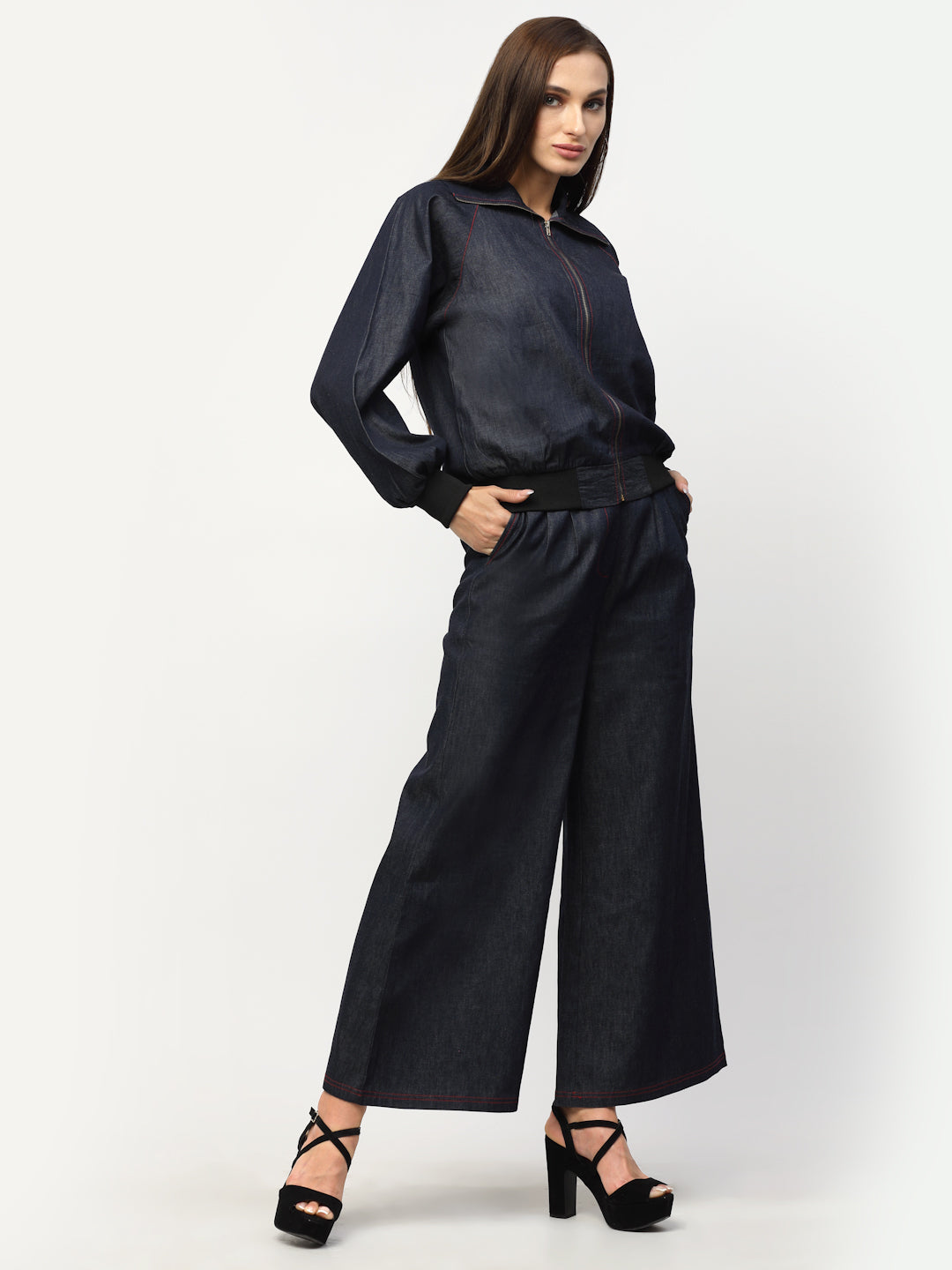 Blue Denim Blouse Sleeve Co-Ord Set