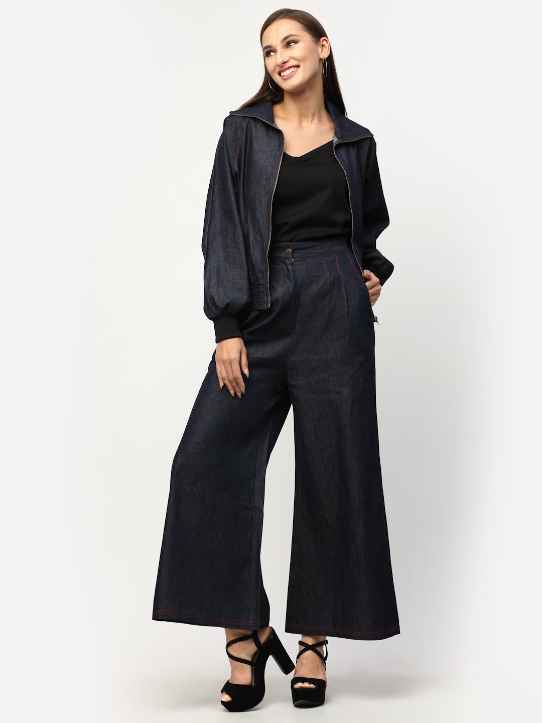Blue Denim Blouse Sleeve Co-Ord Set