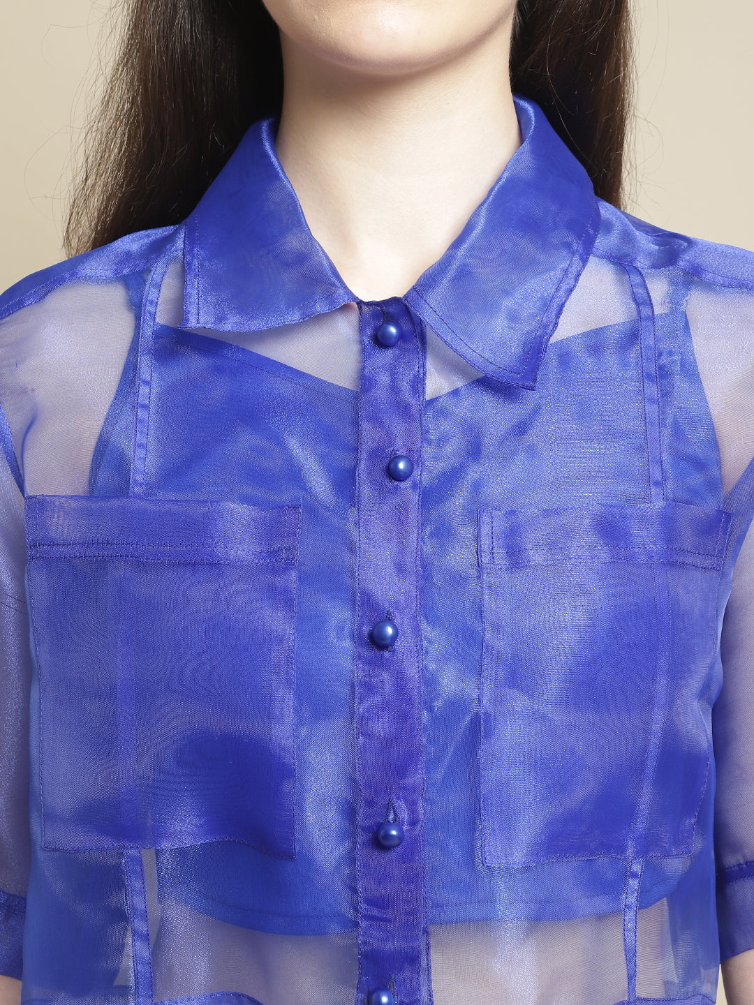Blue Organza Shirt With Cami
