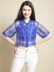 Blue Organza Shirt With Cami