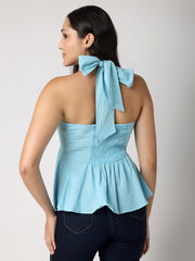 Blue Top With Cross Halter Neck