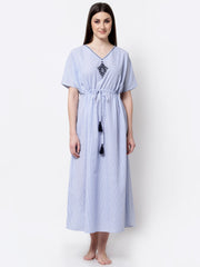 Blue & White Striped Night Gown