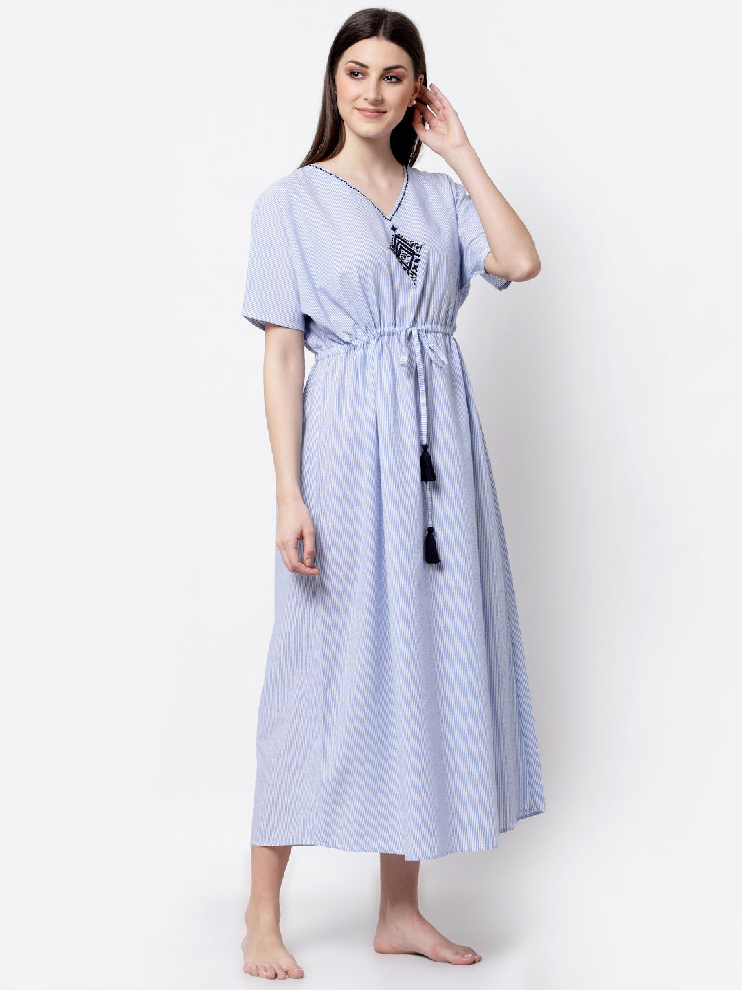 Blue & White Striped Night Gown