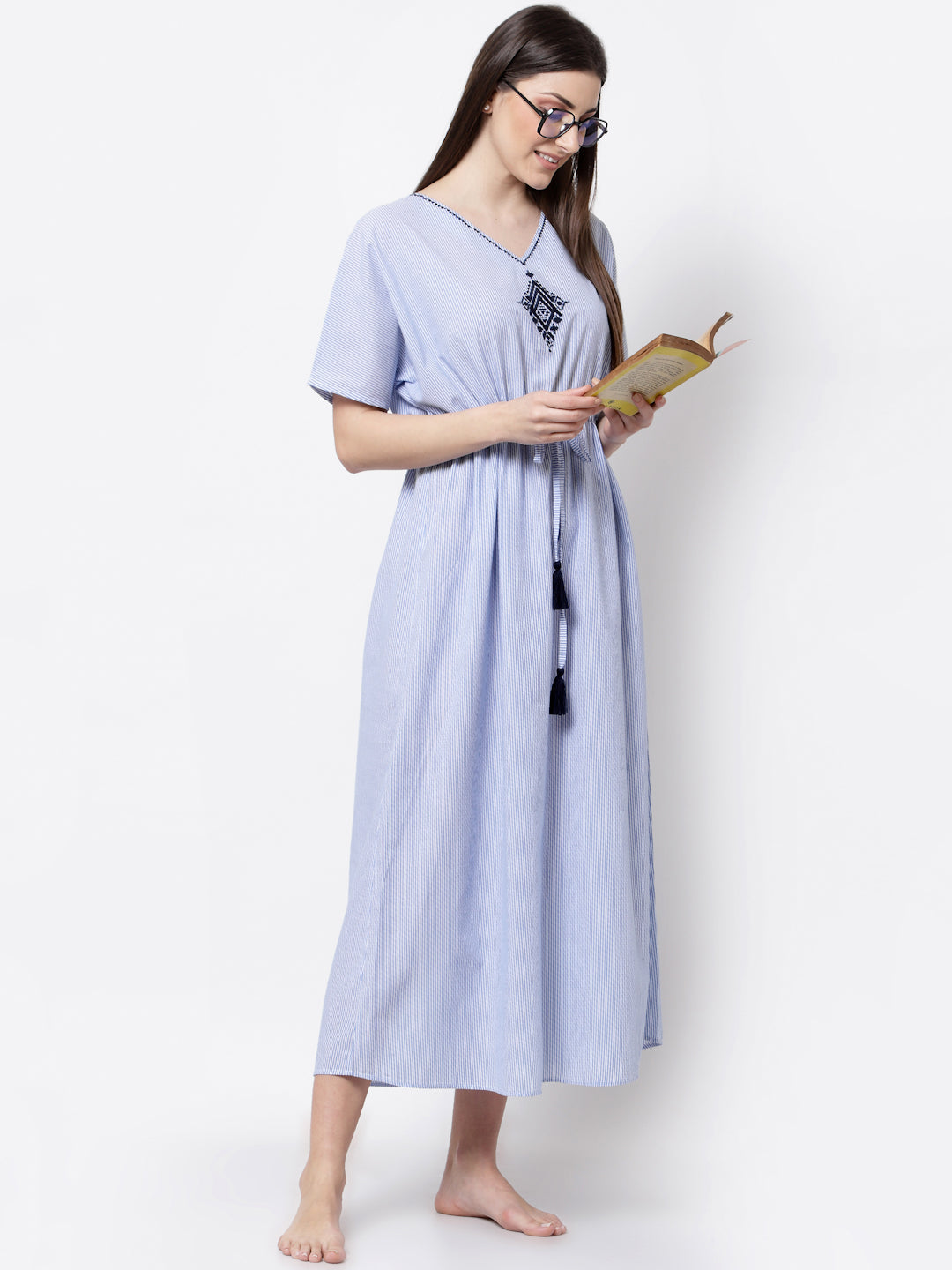 Blue & White Striped Night Gown