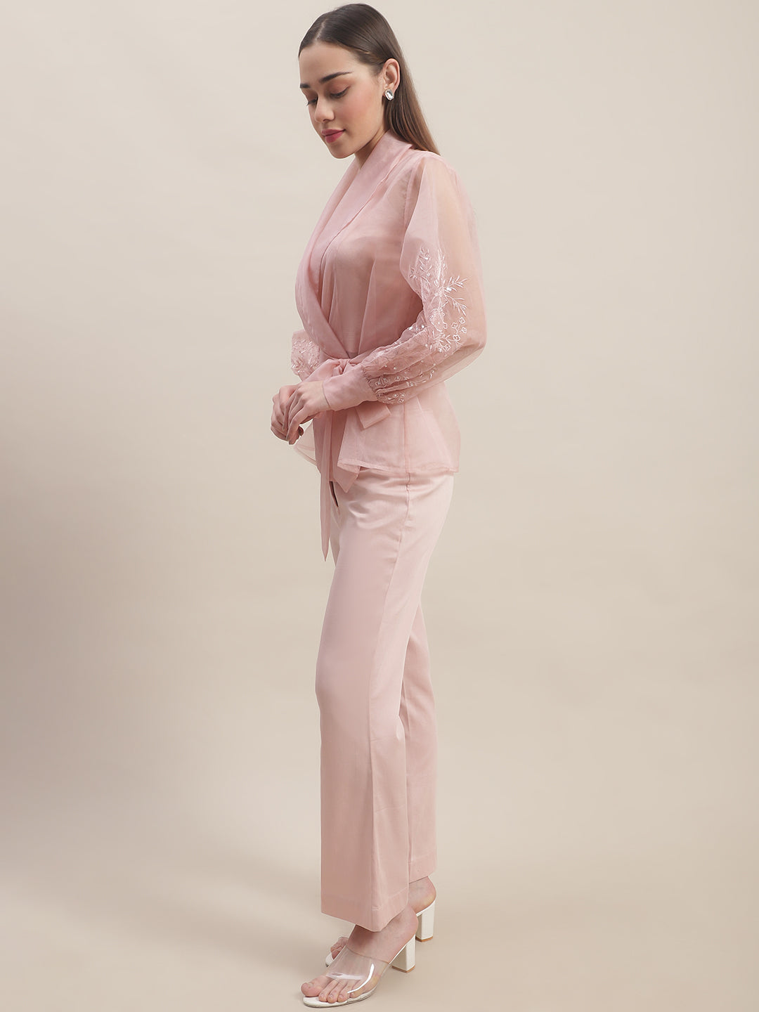 Blush Pink Embroidered Three Piece Co-Ord Set