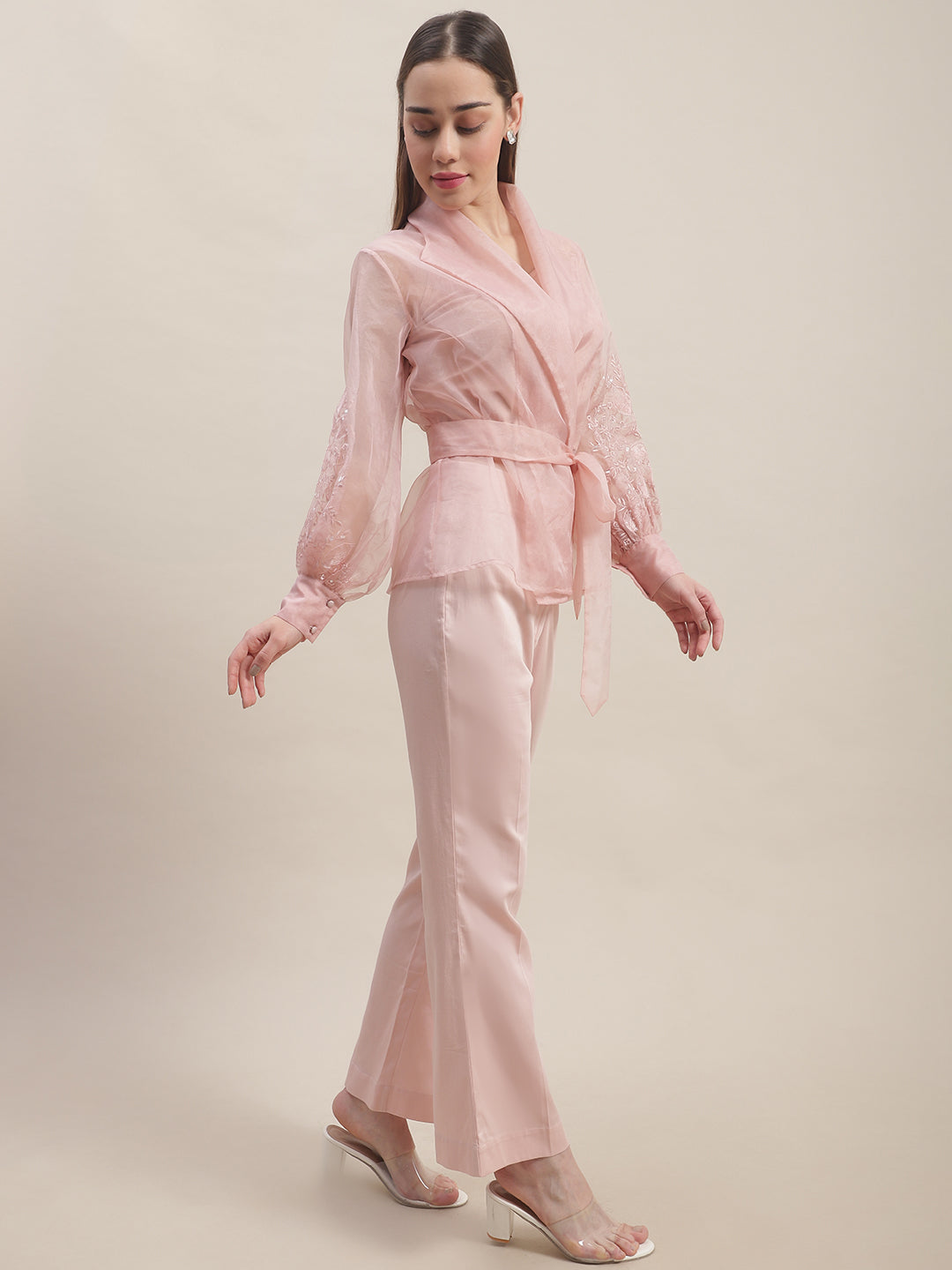 Blush Pink Embroidered Three Piece Co-Ord Set
