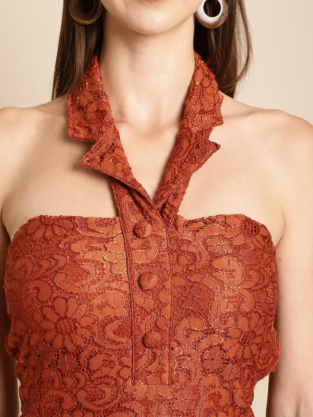 Brown Lace Fabric Dress