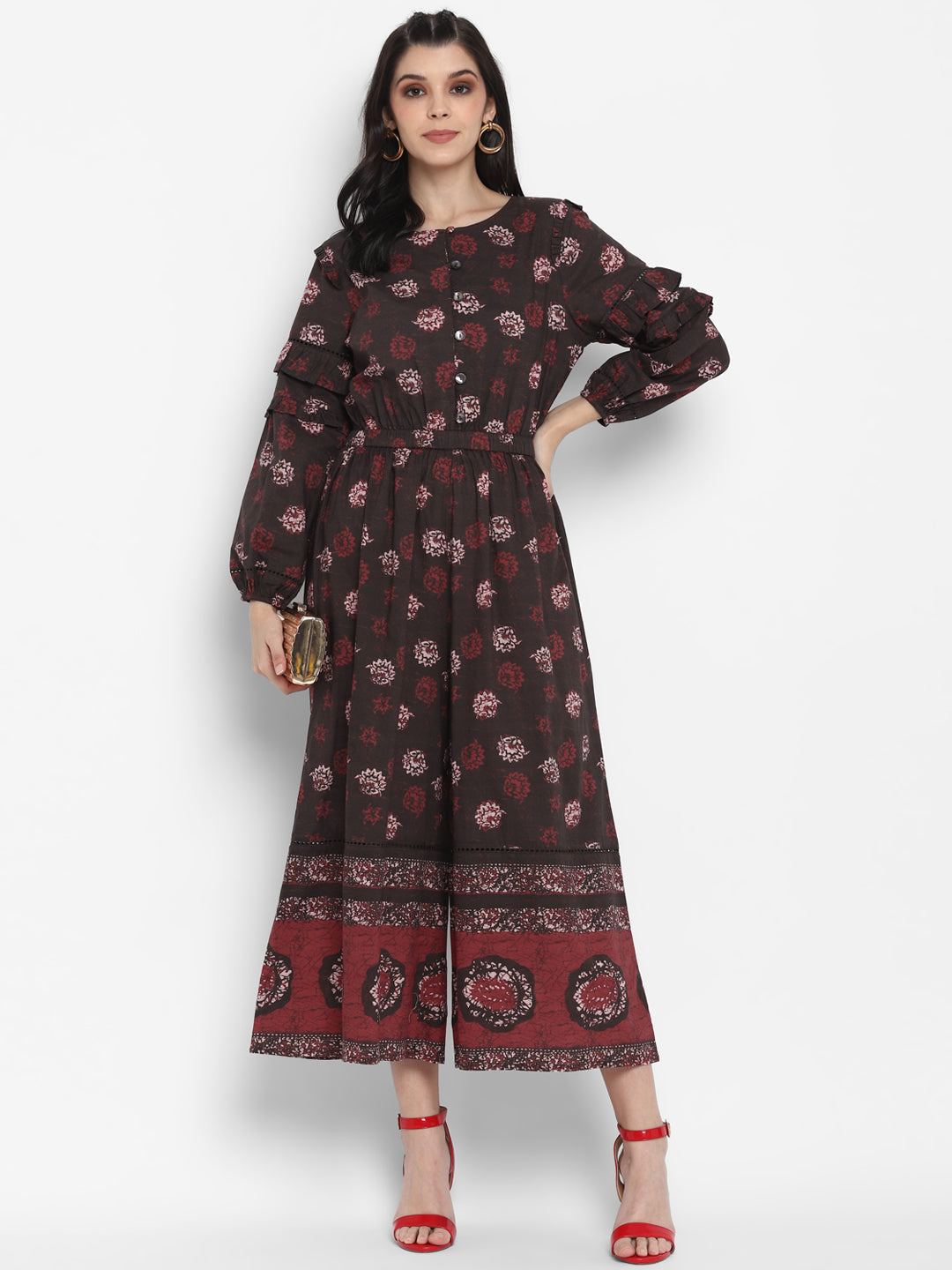 Batik Print Flare Jumpsuit