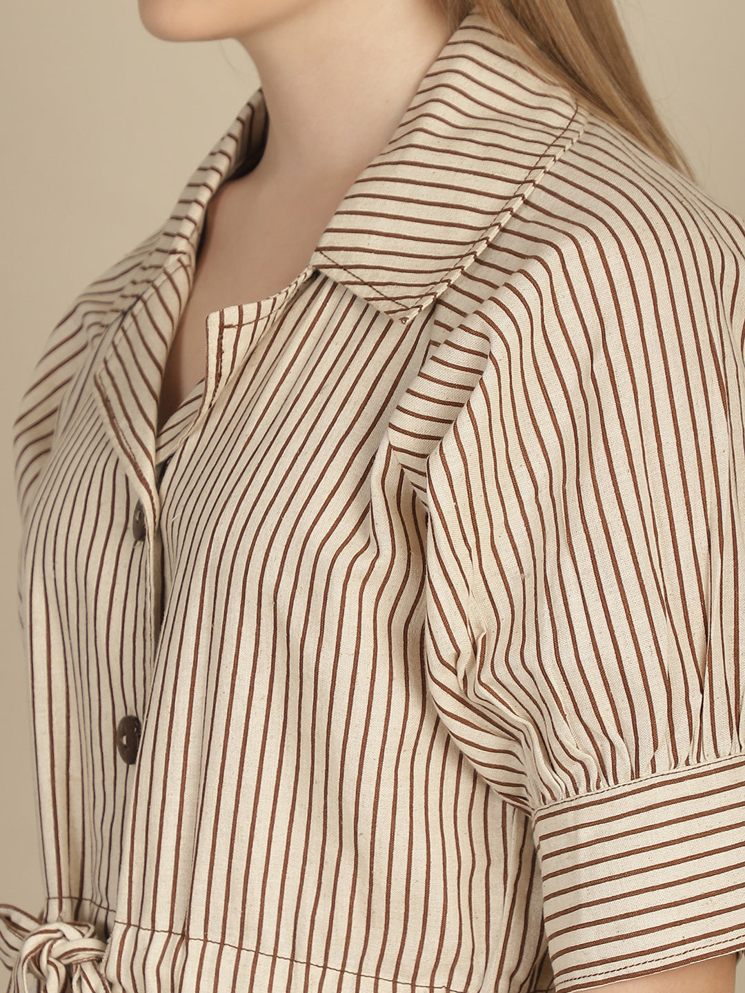 Brown & Beige Striper Shacket & Trouser