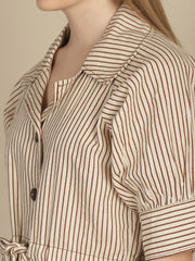 Brown & Beige Striper Shacket & Trouser