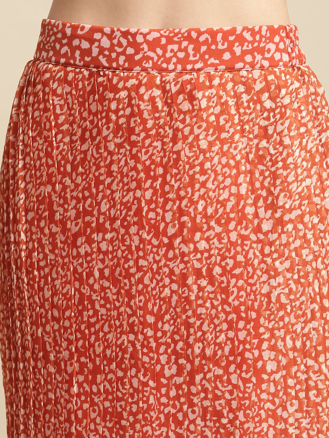 Brown Pleated Skirt With Off-Shoulder Top