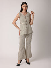 Chevron Collar Top Co-Ordinated With Trousers