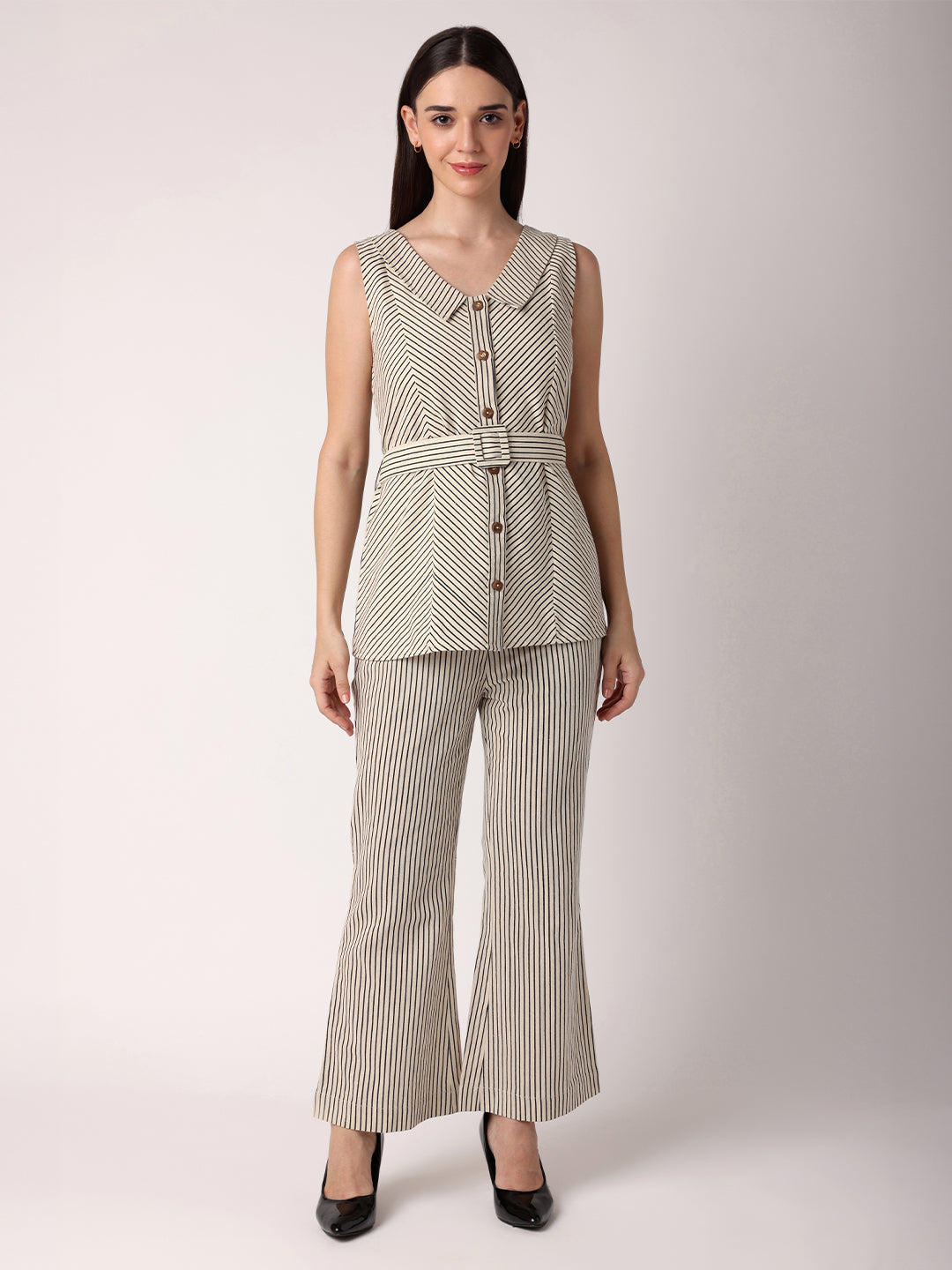 Chevron Collar Top Co-Ordinated With Trousers