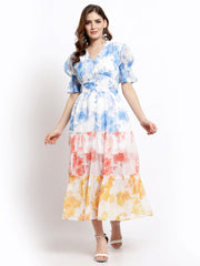 Chiffon Colour Blocking Layered Dress