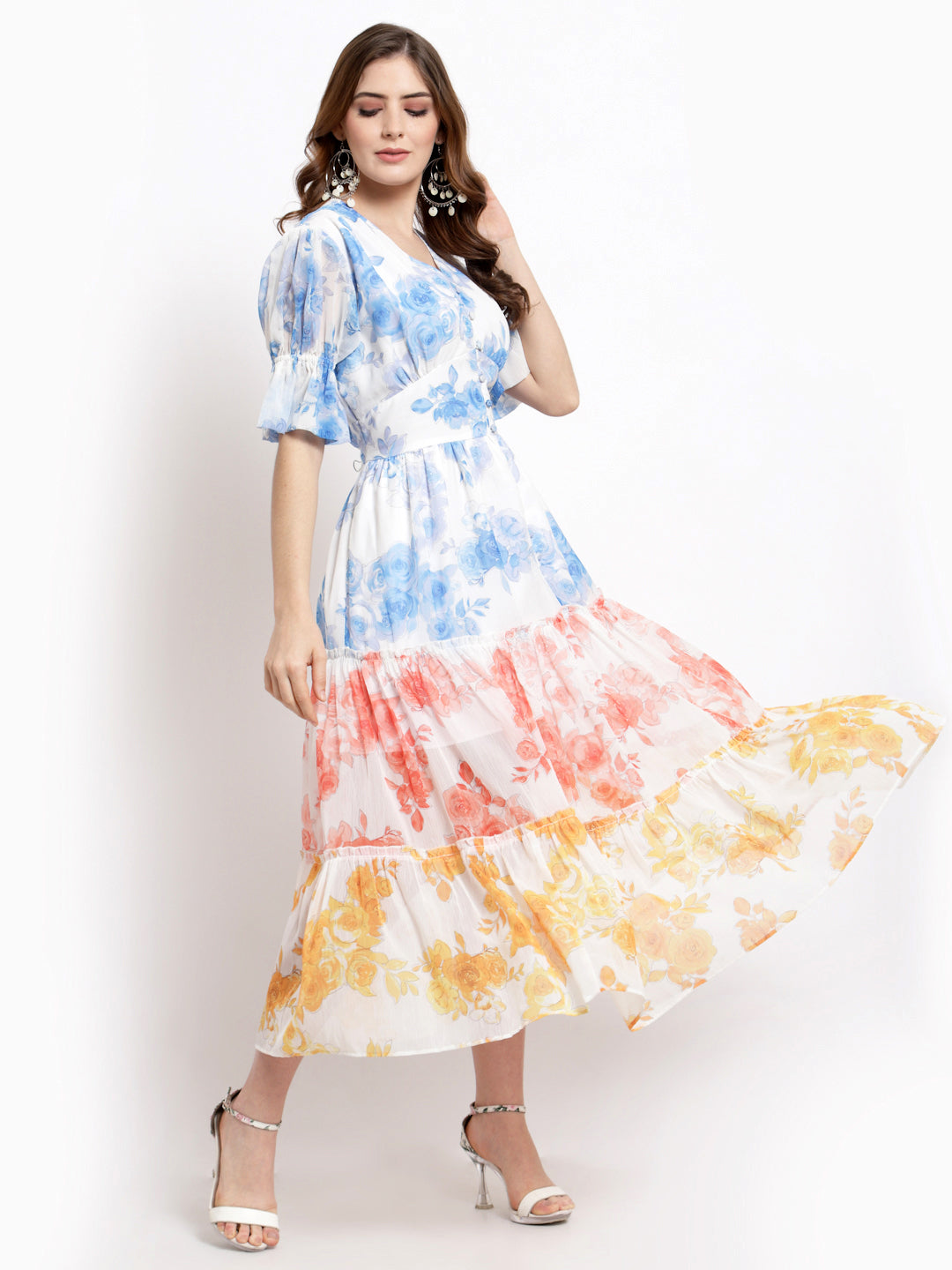 Chiffon Colour Blocking Layered Dress