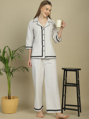 Contrast Black Lace Grey & White Stripes Nightwear