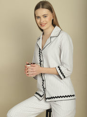 Contrast Black Lace Grey & White Stripes Nightwear