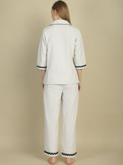 Contrast Black Lace Grey & White Stripes Nightwear