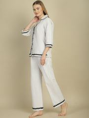 Contrast Black Lace Grey & White Stripes Nightwear