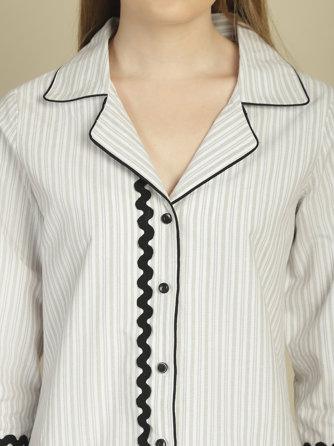 Contrast Black Lace Grey & White Stripes Nightwear