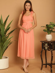 Coral Chiffon Dress with Cut-Out