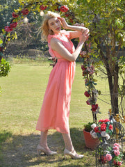 Coral Chiffon Dress with Cut-Out