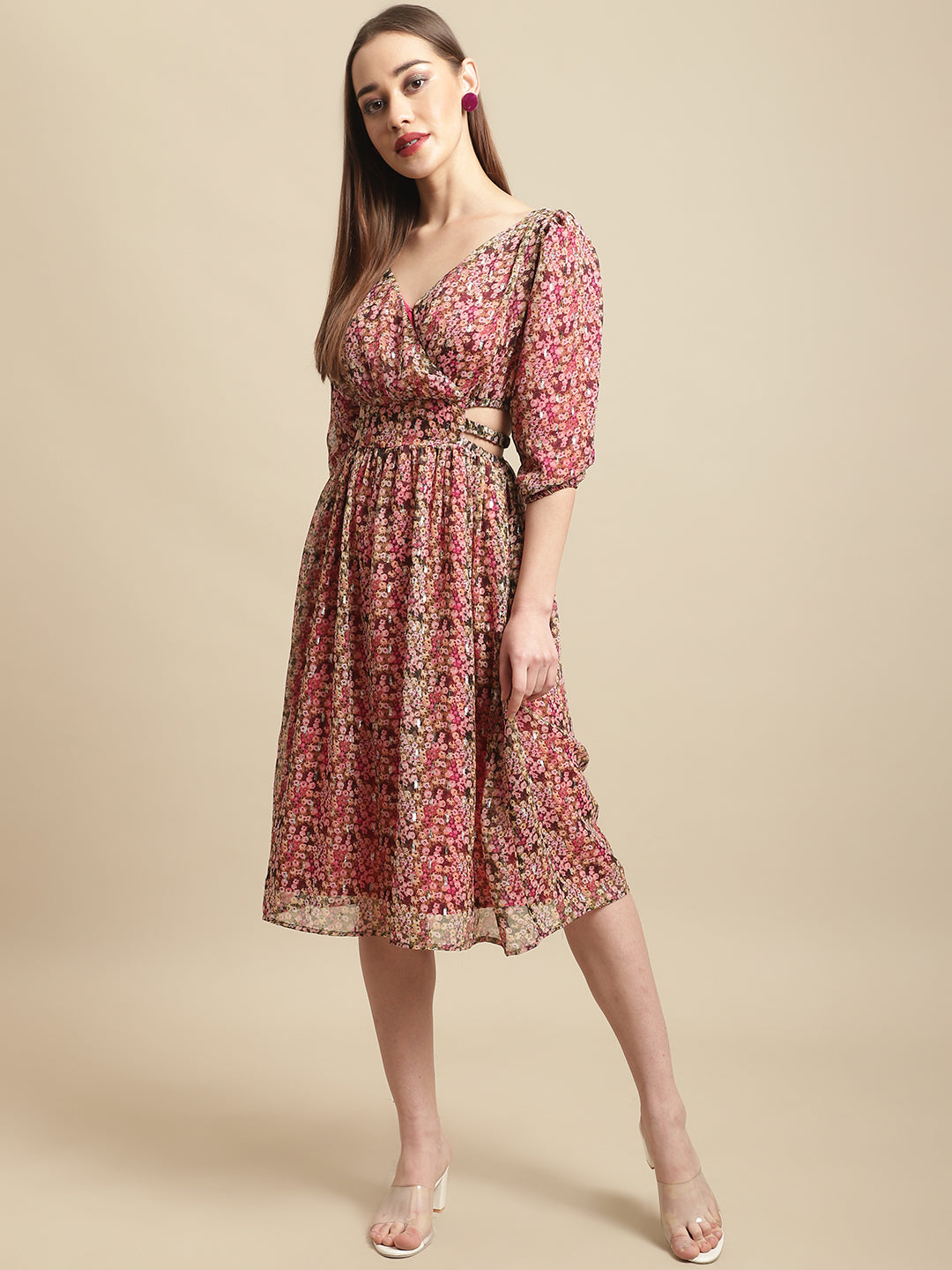 Cut-Out Floral Printed Dress