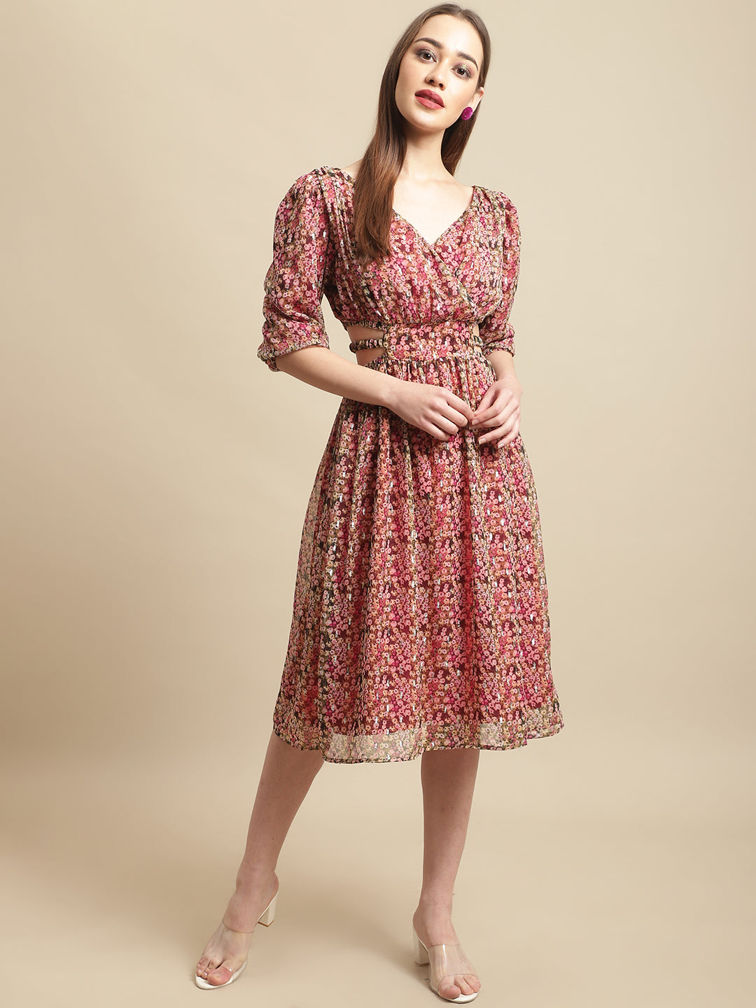 Cut-Out Floral Printed Dress