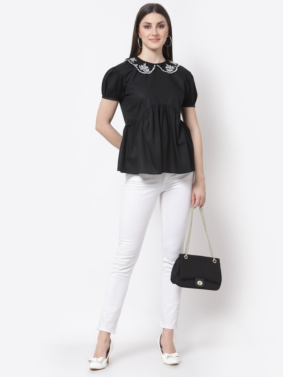 Detachable Collar Black Top