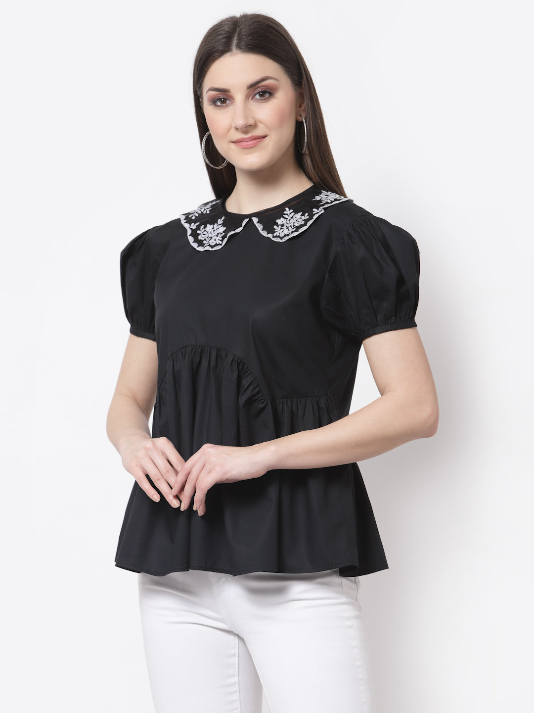 Detachable Collar Black Top
