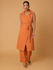 Dull Orange Long Blazer With Trousers