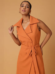 Dull Orange Long Blazer With Trousers