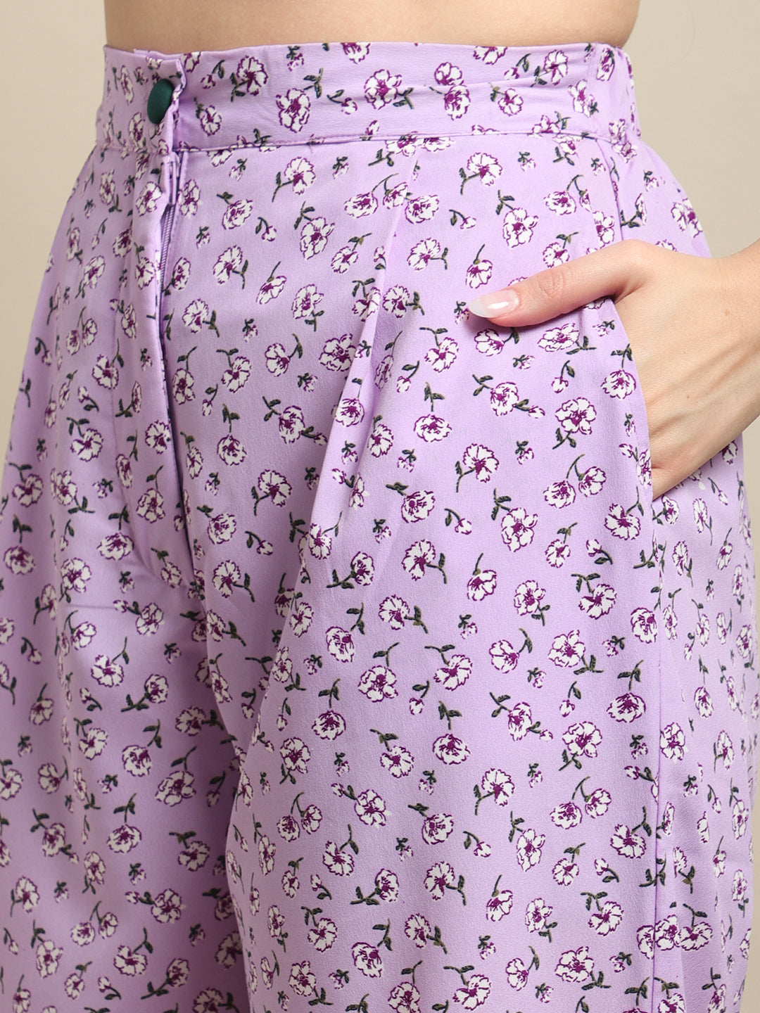 Embellished Collar Top With Purple Printed Co-Ord Set