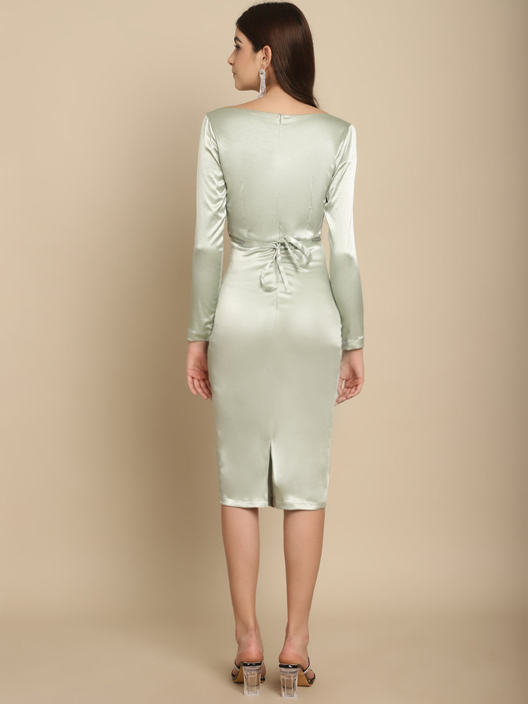 Fitted dress with rhinestone belt