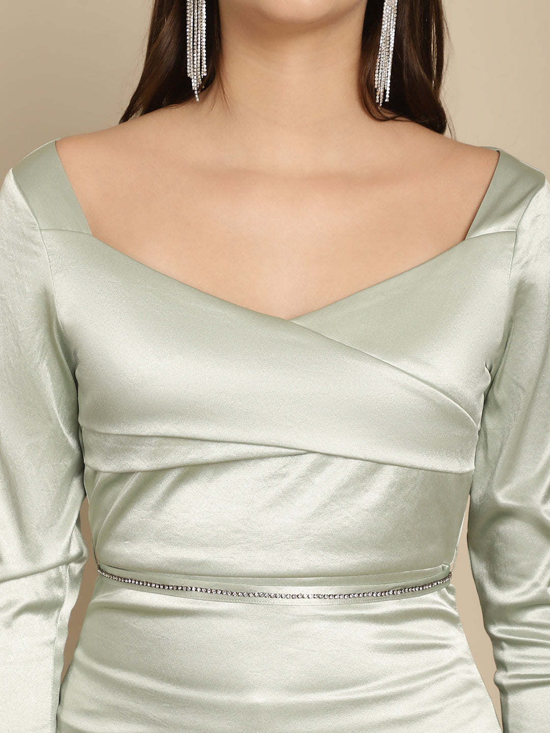 Fitted dress with rhinestone belt