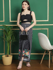 Floral Dot Printed Trouser With Cut-Out Crop Top