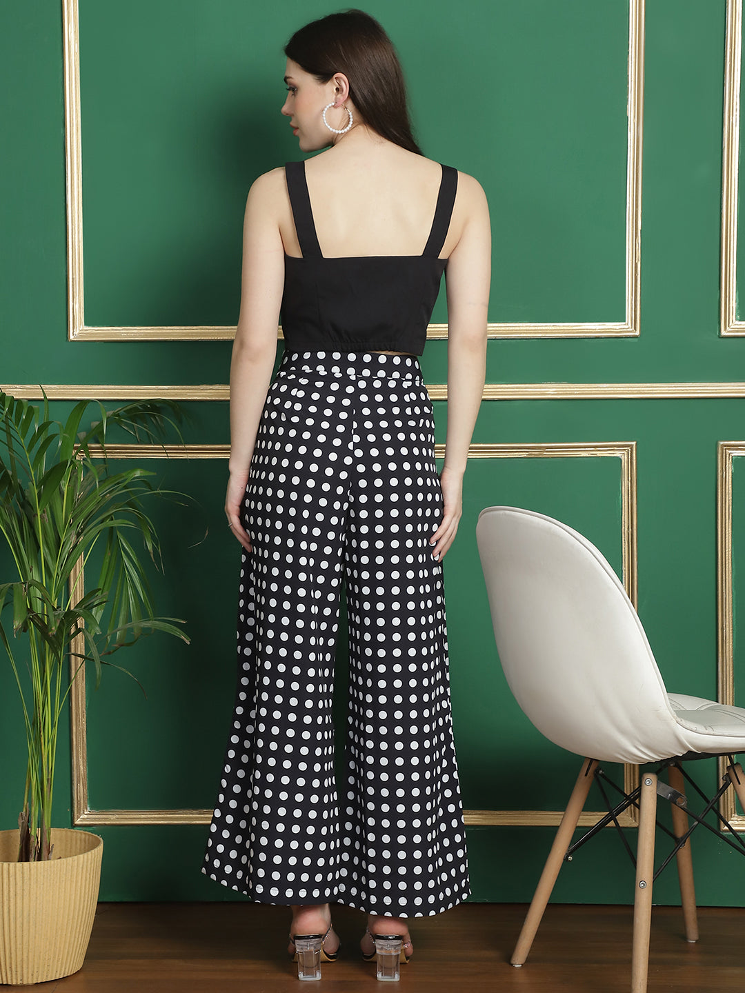 Floral Dot Printed Trouser With Cut-Out Crop Top