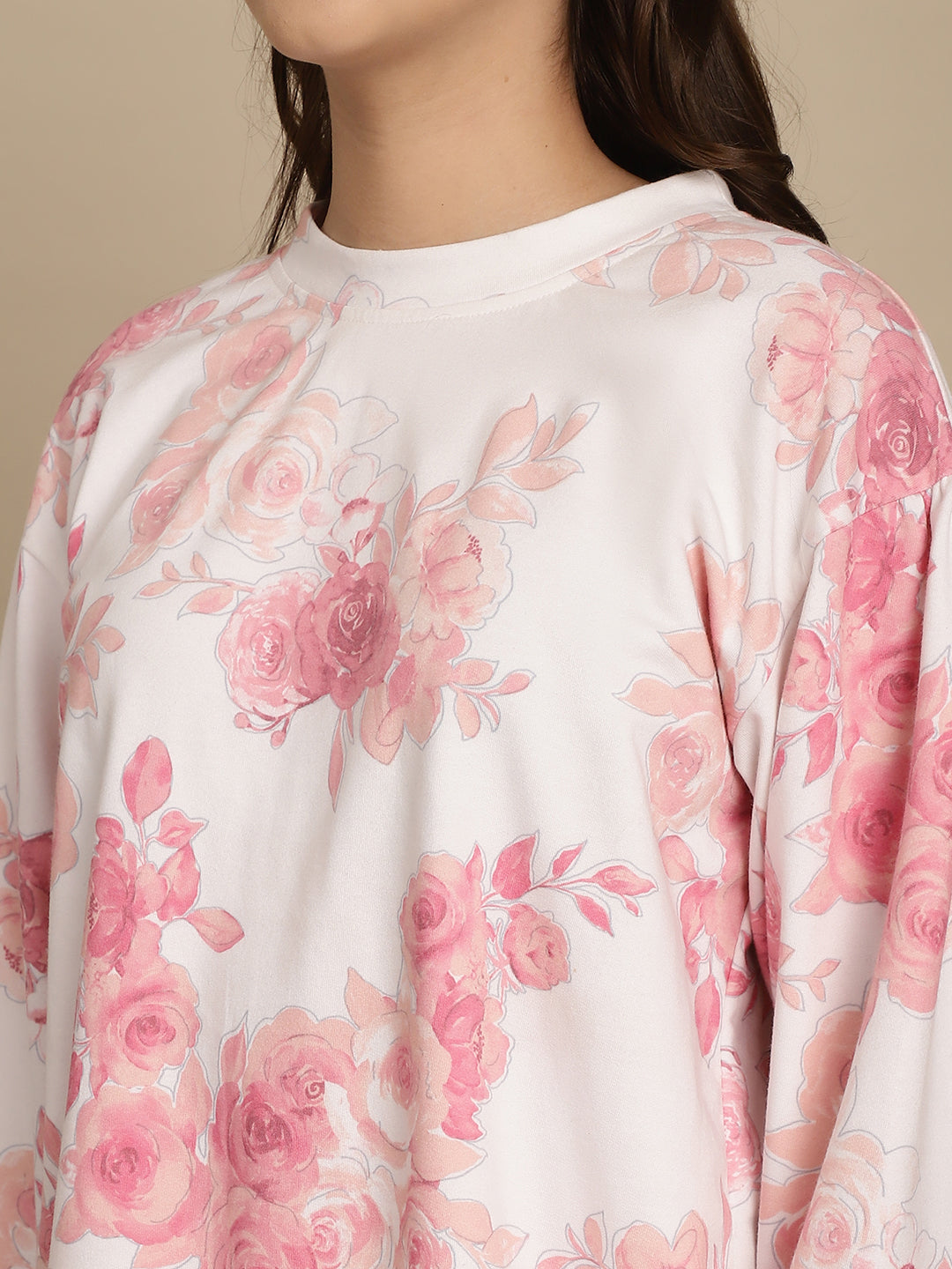 Floral Printed Embellished Sweatshirt Jogger Set
