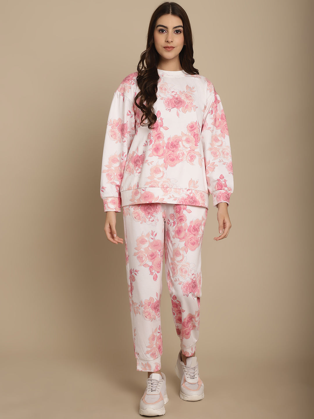 Floral Printed Embellished Sweatshirt Jogger Set