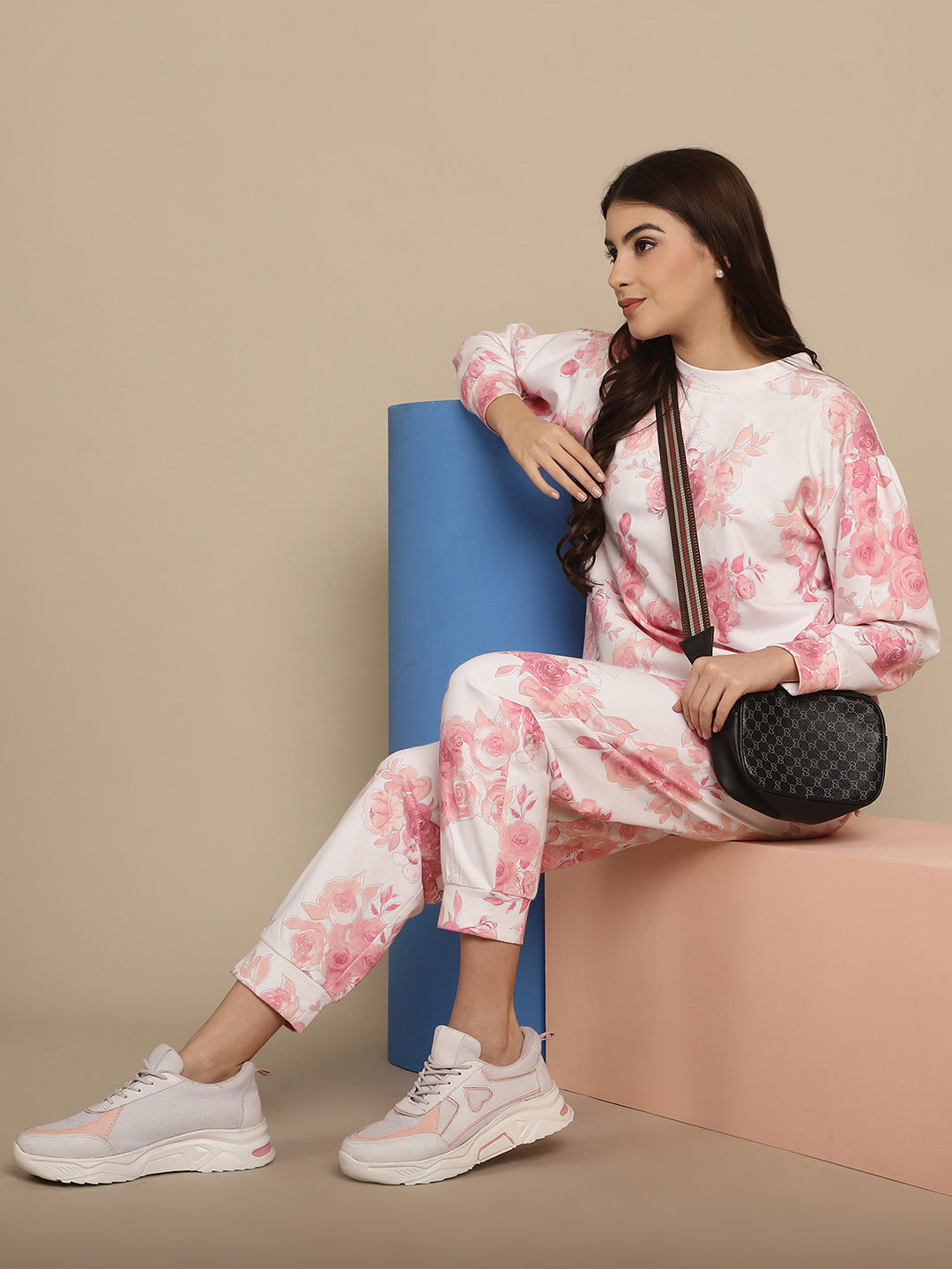 Floral Printed Embellished Sweatshirt Jogger Set