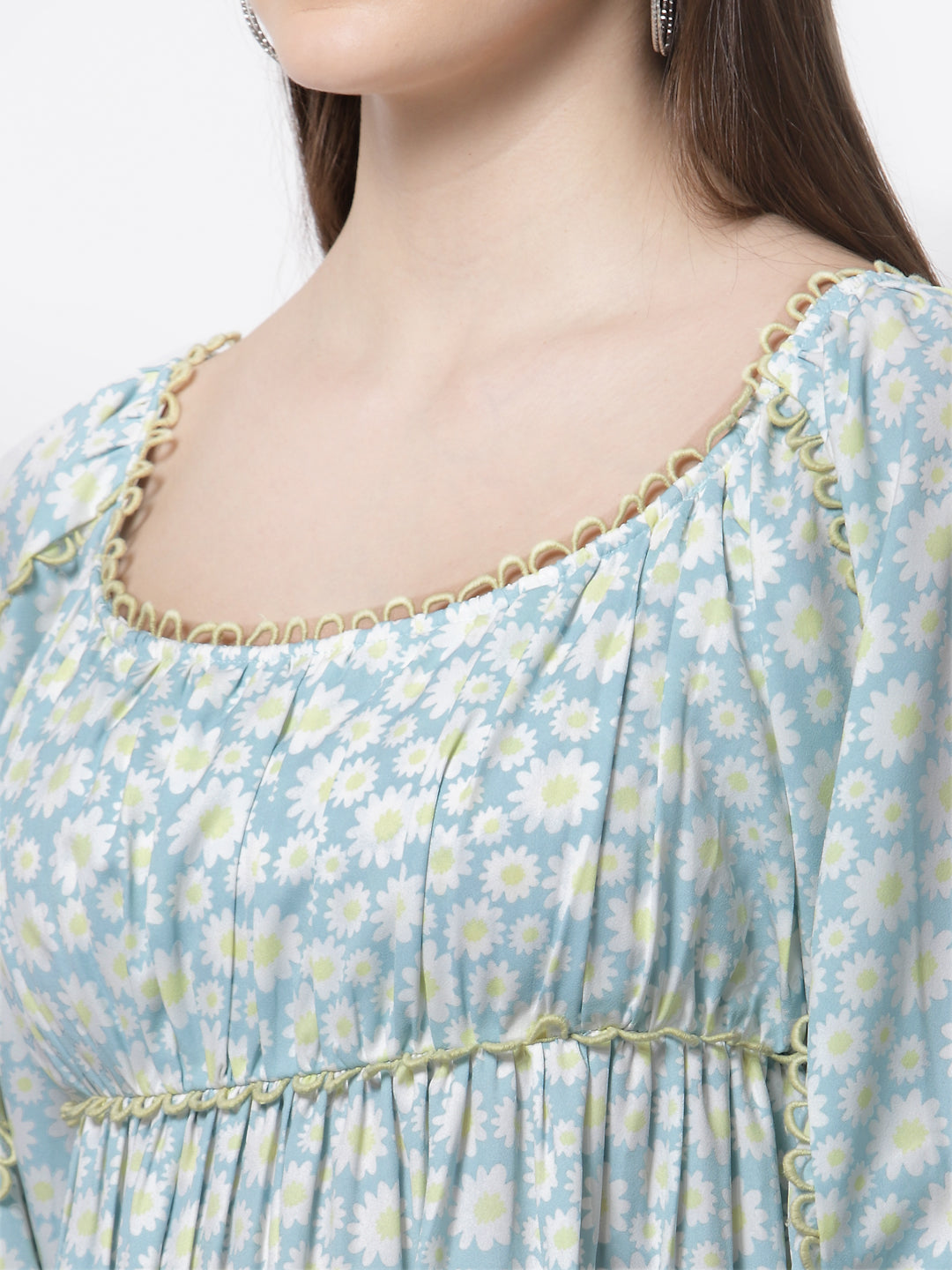 Floral Printed Light Blue Lace Dress