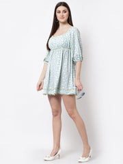 Floral Printed Light Blue Lace Dress
