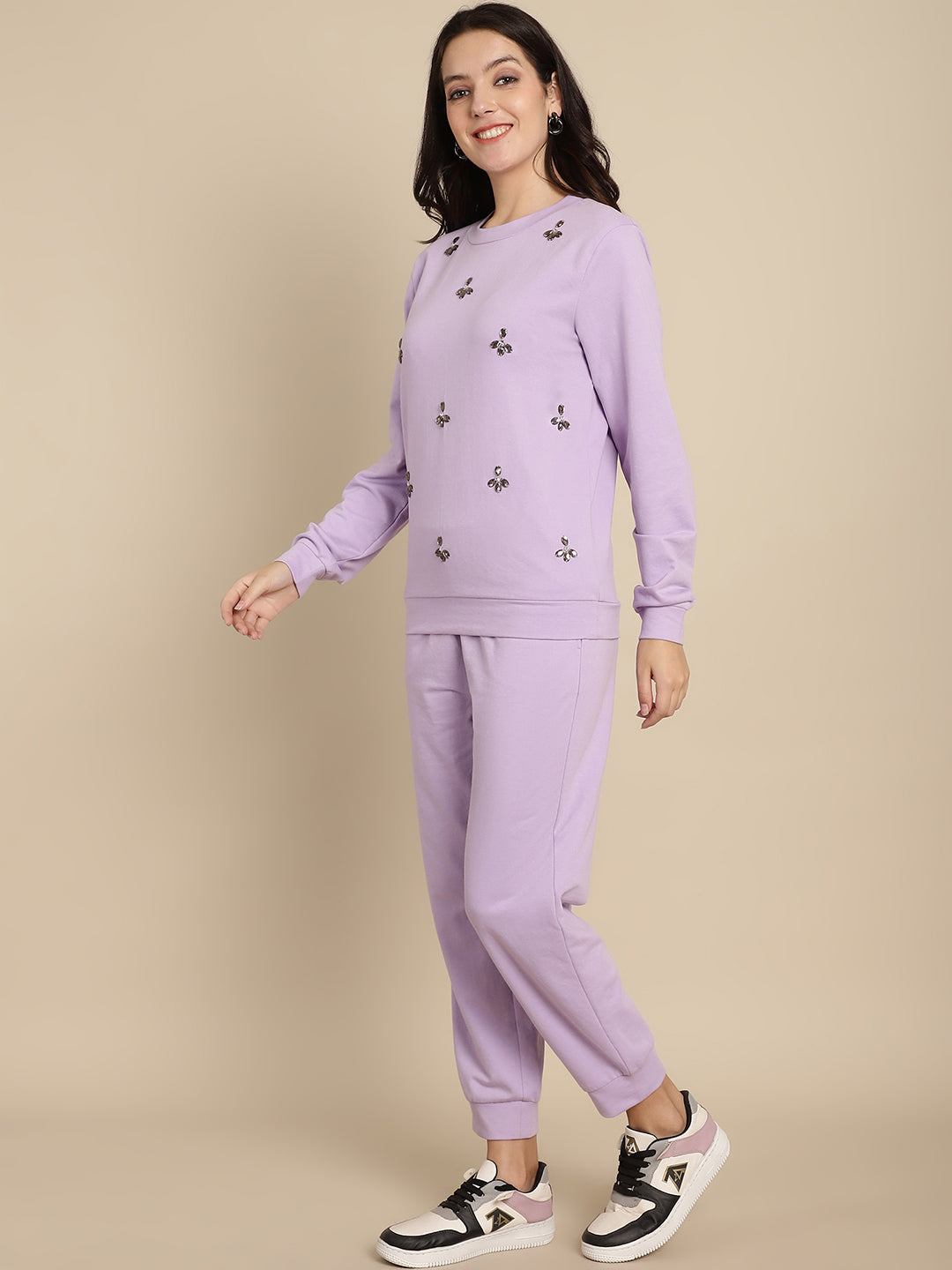 Floral Stone Work Sweatshirt With Jogger Set