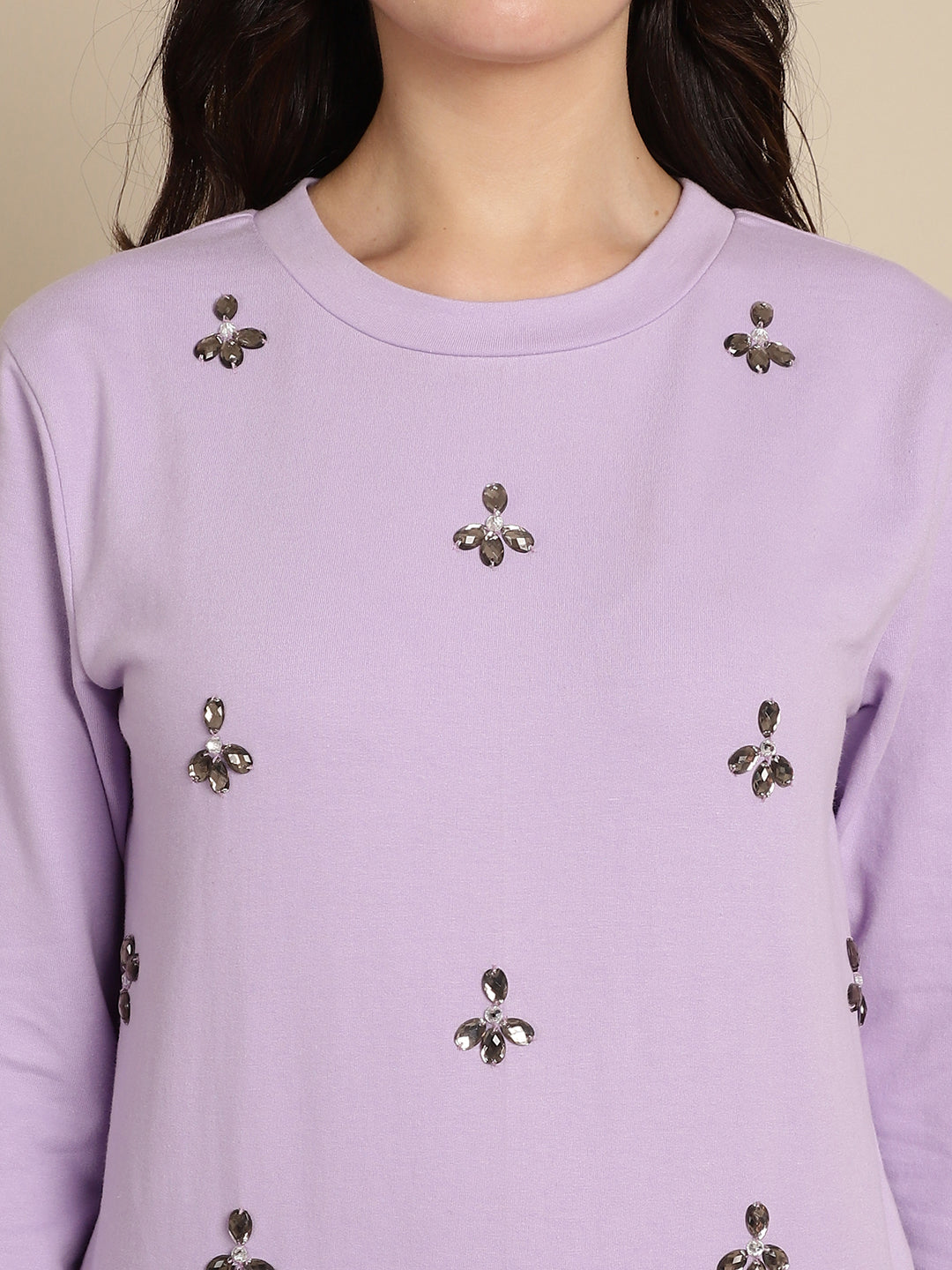 Floral Stone Work Sweatshirt With Jogger Set