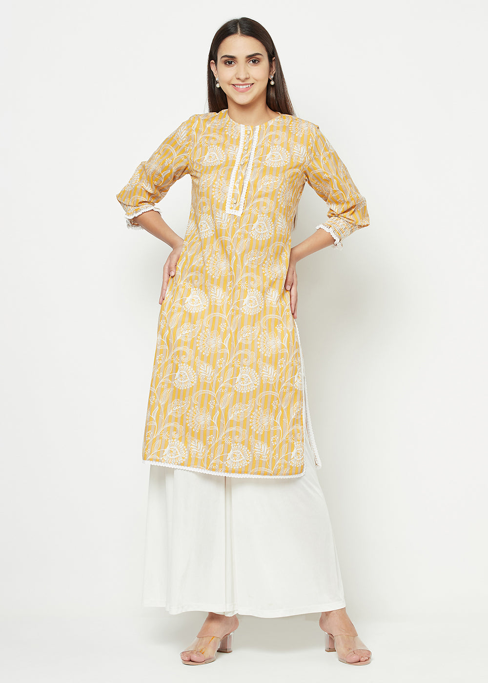 Floral and Stripes Smocking Kurti