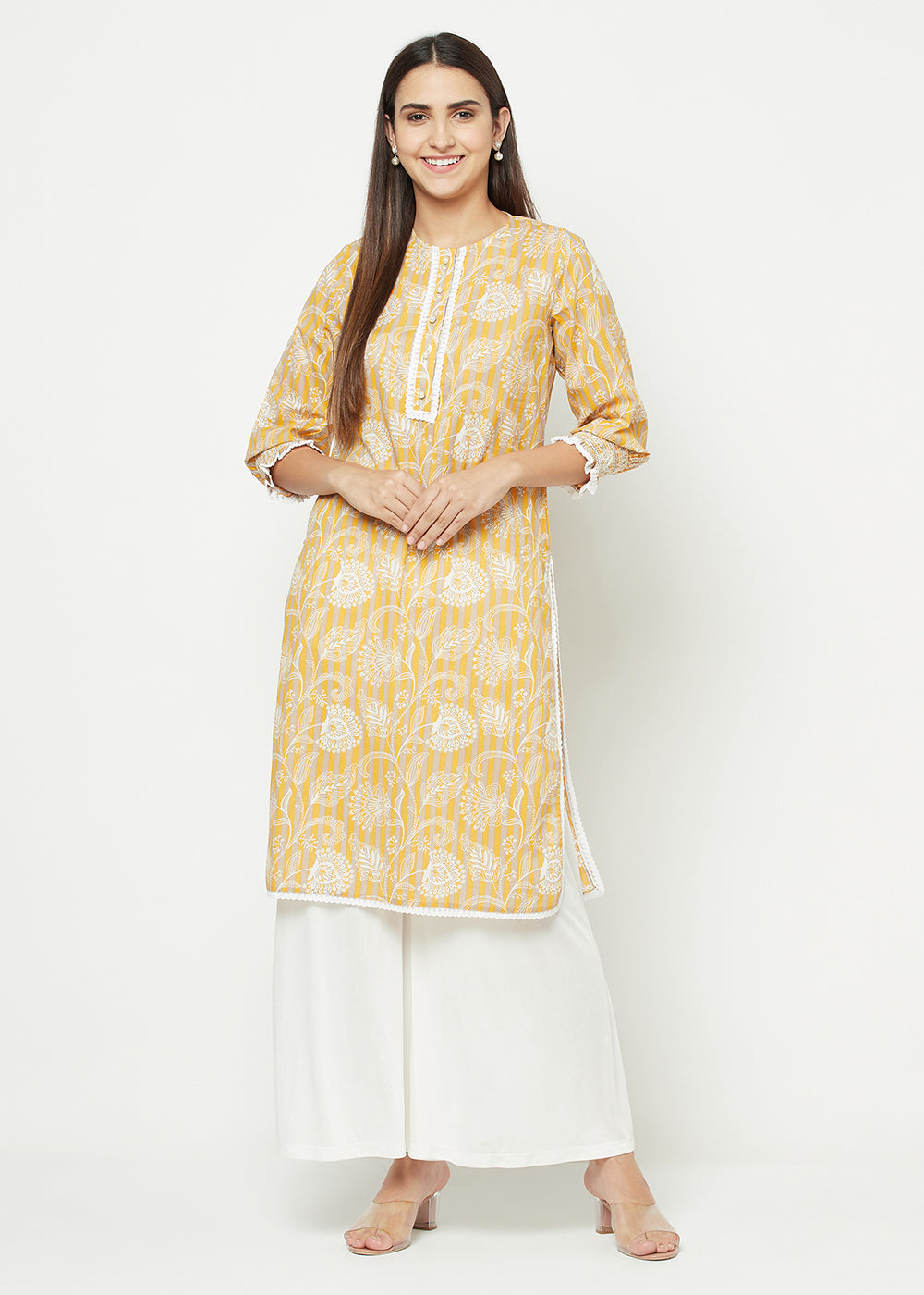 Floral and Stripes Smocking Kurti