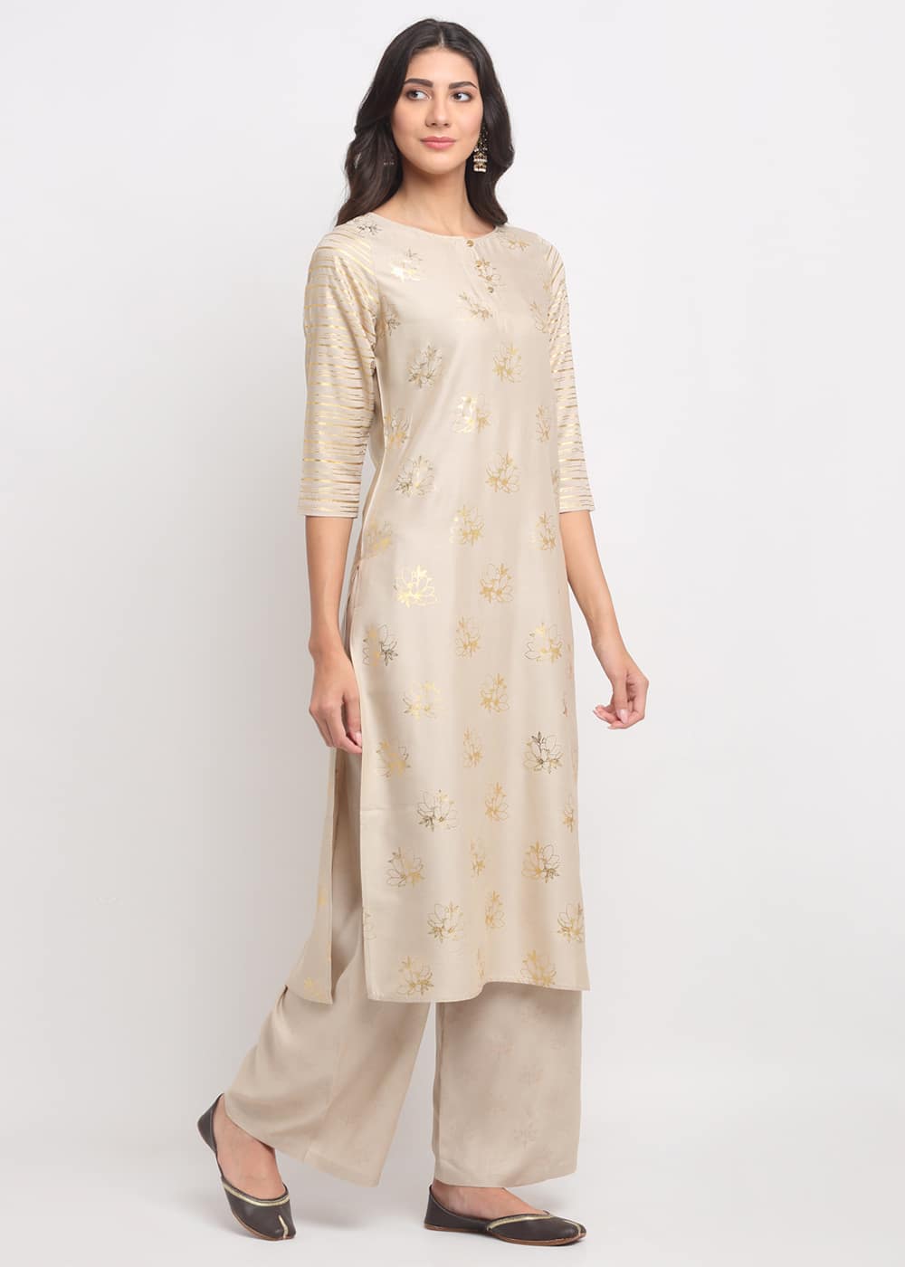 Foil Floral Striped Kurti