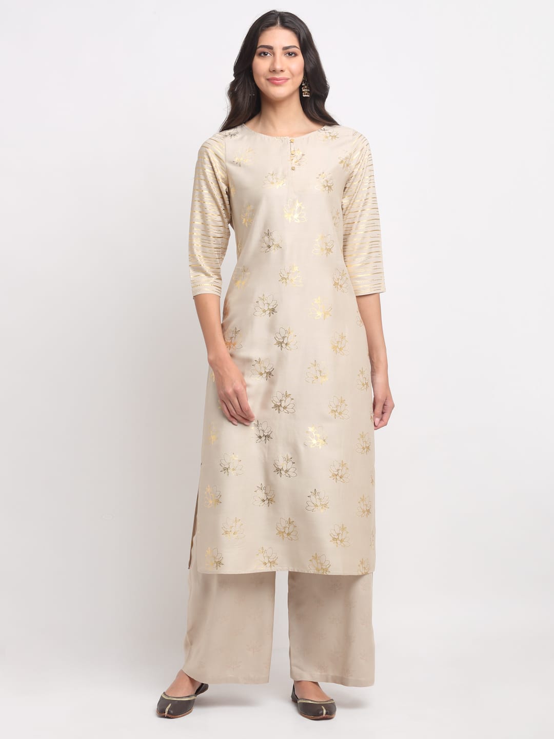 Foil Floral Striped Kurti