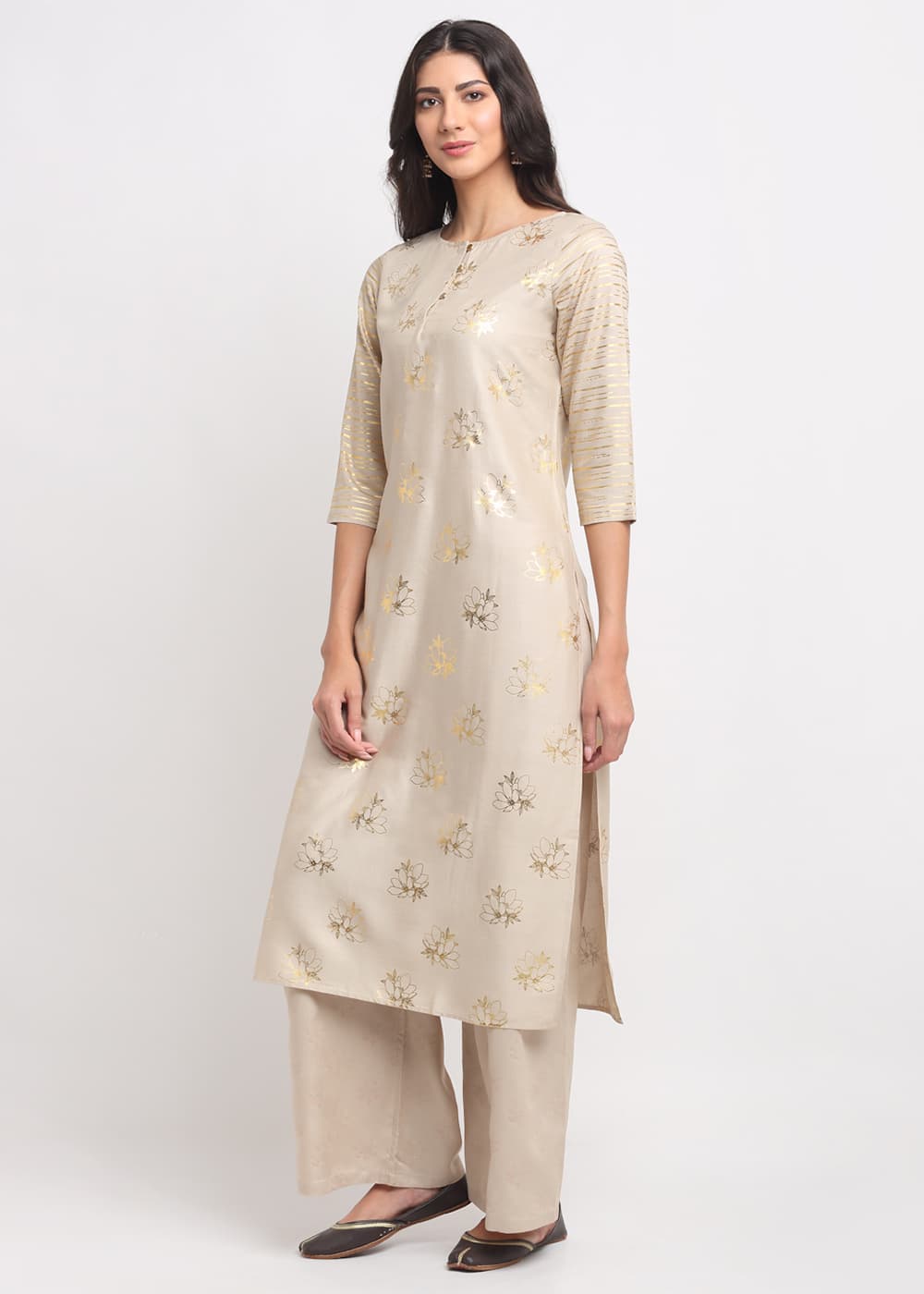 Foil Floral Striped Kurti